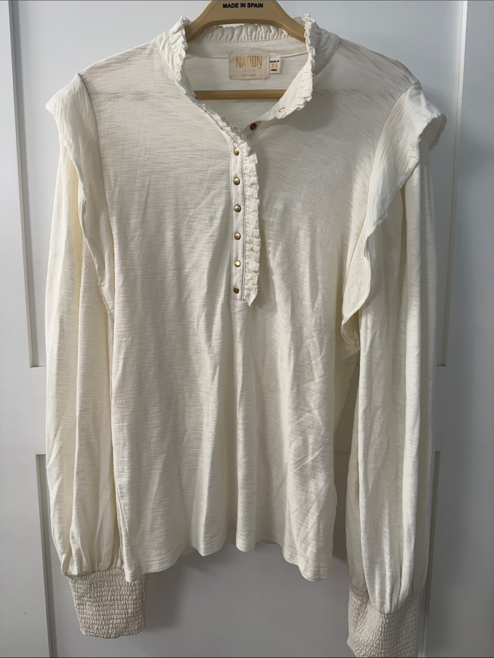 Nation LTD Ivory Ruffled Henley Top